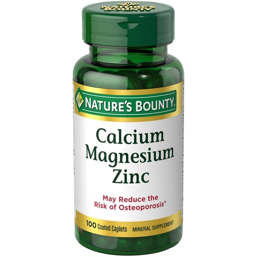 [BRSWIYALDMEBSE36] Nature's Bounty Calcium Magnesium & Zinc Caplets, Immune & Bone Health, Daily Supplement, 1000mg Calcium, 400mg Magnesium, 600 IU Vitamin D, Gluten Free, 100 Caplets