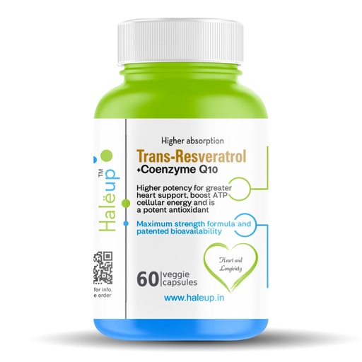 [BRSROGA3OQBGK3DP] Haleup Trans Resveratrol, 500 mg || 60 capsules II Enriched with Coenzyme Q10 || Healthy Heart|| Brain|| Immunity