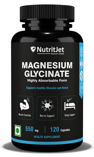 [BRSW2GIFA57QYCIY] NutritJet Magnesium Glycinate 550mg – 120 Veg Capsules | High Absorption Chelated Magnesium for Sleep, Muscle Cramps, Relaxation & Nerve Health | Gentle on Stomach