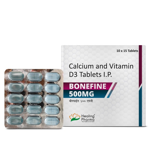 [BRSREYAHOEIBADI7] Healing Pharma - Bonefine Calcium & Vitamin D3 Supplement | 500mg Calcium & 250iu Vitamin D3 | For Strong Bones & Joints | 15 tablets x 2 Strips