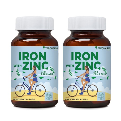 [BRSROBD2BF4BA2QY] ZEROHARM Iron, Zinc, Folic Acid & Vitamin B12 Tablets | Curry Leaves, Guava, Acerola Cherry | Boosts Hemoglobin Levels | Antioxidant & Immunity Support | Iron Supplement for Men, Women | 120 Tablets