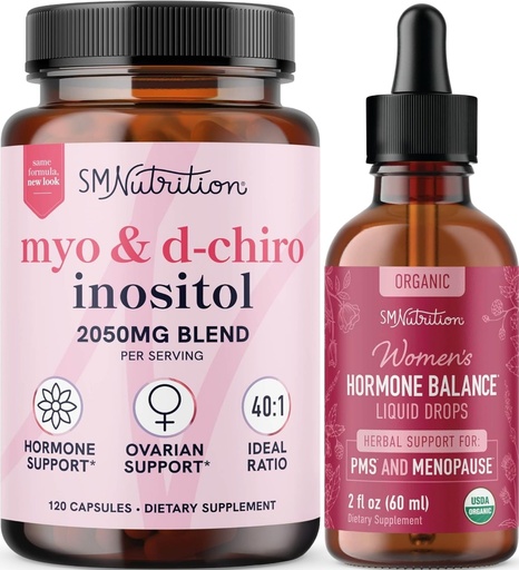 [BRSRAZALCEBWGFD5] SMNutrition Herbal Hormone Balance Tincture & Myo-Inositol & D-Chiro Inositol | Hormone Balancing Bundle with 40:1 (30 Servings) and Liquid Cycle Support for Women (60 Servings)