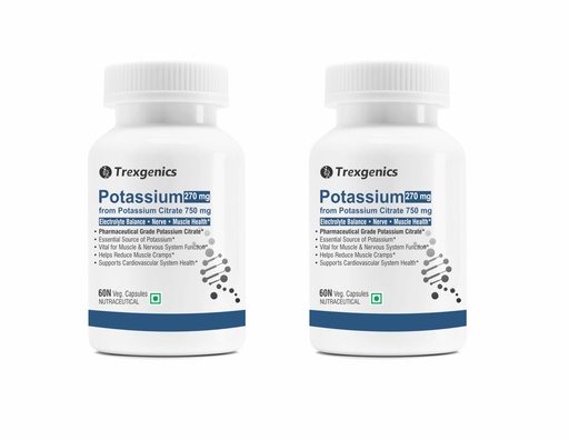 [BRSRMFLYBAIBG3A2] Trexgenics POTASSIUM CITRATE 750 mg Pharmaceutical Grade Electrolyte Balance, Nerve & Muscle Health VEGAN & NON-GMO (60 Vcaps) (Pack of 2)