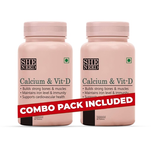 [BRSWYGQYDF4GOF35] SheNeed Calcium & Vitd3 Supplement For Bone & Muscle Health, Immunity Booster With Magnesium, Zinc & Iron For Men & Women Veg Tablets, 60 count