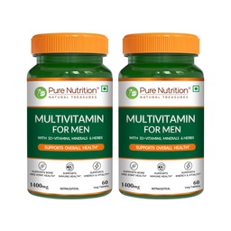 Pure Nutrition Multivitamin for Men 1400mg | 120 Veg Tablets (60x2) | Multivitamin Tablet for Men with 32+ Vitamins, Minerals & Herbs | Biotin, Ginseng, Moringa & Green Tea | Supports Immunity, Energy & Bone Health