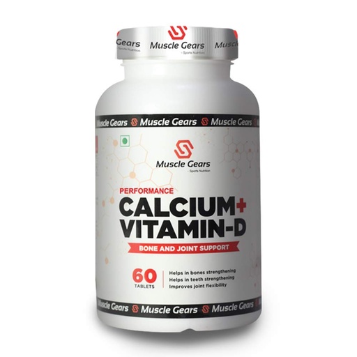 [BRSWYADRDINAKC3V] Muscle Gears Calcium + Vitamin D Tablets | 250mg Elemental Calcium & 400IU Vitamin D | Bone Health, Joint Support & Teeth Strength | For Men & Women | 60 Tablets