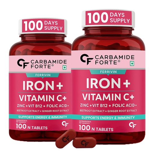 [BRSRAFQ5CAOR63TL] Carbamide Forte Iron Supplement For Women And Men With Folic Acid & Vitamin C| Iron Tablets For Women & Men | Pack Of 200 Tablets, 360 Grams