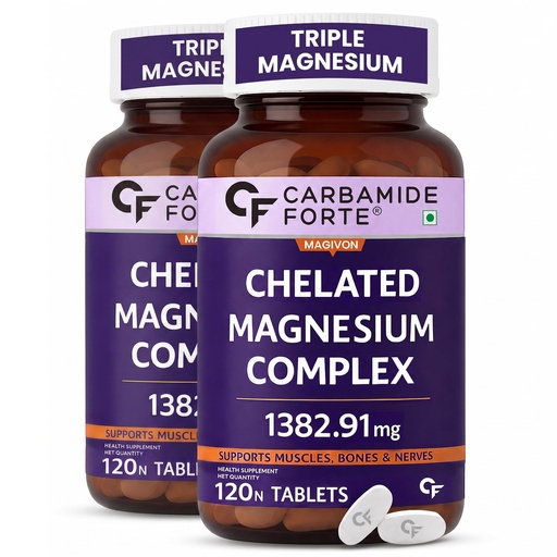 [BRSRAFQ5C4ORMAAV] Carbamide Forte Chelated Magnesium Glycinate Citrate Supplement 1382.91mg Per Serving - 120 Veg Tablets (Pack of 2)