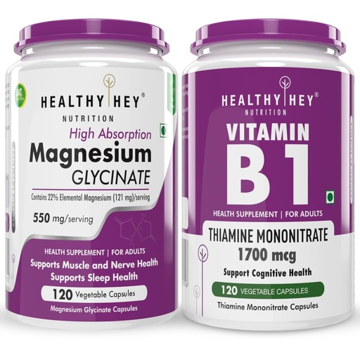 [BRSRAZYQOF6GCYA6] HealthyHey Nutrition Magnesium Glycinate 120 Capsules & Vitamin B1 120 Capsules