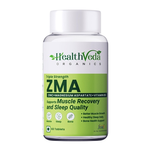 [BRSRO2TQDF5G2C3A] Health Veda Organics ZMA for Men | Zinc, Magnesium & Vitamin B6 | 60 Veg Tablets | Muscle Growth & Recovery Support