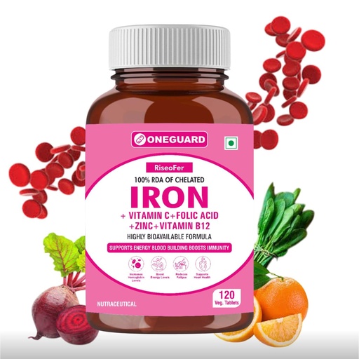 [BRSREZAFBAPWMDTA] Chelated Iron + Vitamin C Tablets-120 capsules with Vitamin B12,Zinc,Folic Acid,Beetroot Extract-High Absorption,Supports Blood Building,Energy & Immunity,100% RDA,1count