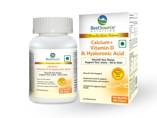 [BRSREYDQCMPGADTZ] BestSource Calcium, Vitamin D, K2 & HA for Bones & Joint Mobility, 60 Tabs