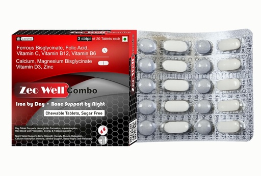[BRSRY2QDBEAQIETP] Combo (LeeWell) Chewable folic acid tablets for women | Iron supplement with Vitamin C & Vitamin B12, B6 | Calcium and vitamin d3 | magnesium zinc | Haemoglobin, Fatigue, Anemia support Blood, Bone Building - 60 Sugar Free