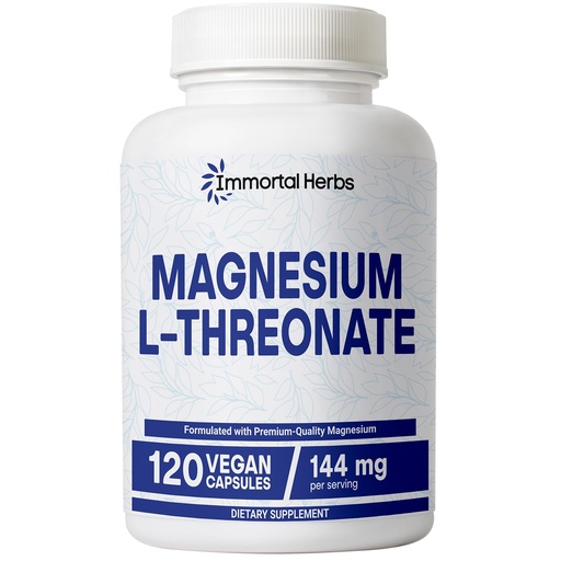 [BRSREZLQCEOR43LO] Pure Magnesium L-Threonate Capsules, Chelated, High Absorption, 120 Pills w/Elemental Magnesium Powder, Non-GMO & Gluten Free L-Threonate Supplement for Women and Men