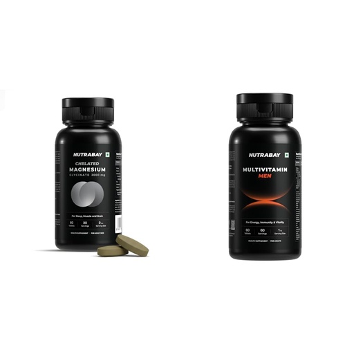 [BRSRYGQNA4NQI2Y2] NUTRABAY Magnesium Glycinate 2000mg Per Serving - 60 Tablets and Pro Active Multivitamin for Men - 60 Veg Capsules