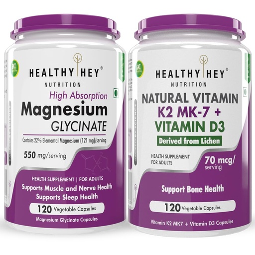 [BRSRAZYQOEMGMGTA] HealthyHey Nutrition Magnesium Glycinate 120 capsules & Vitamin K2 + D3 120 capsules