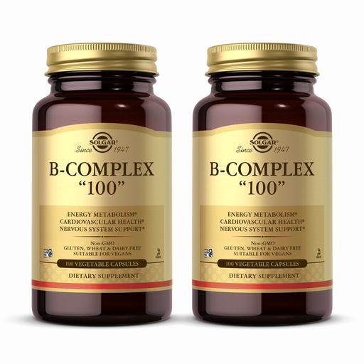 [BRSWGFIQOJ7QOFD2] Solgar B-Complex "100" - 100 Vegetable Capsules, Pack of 2 - Energy Metabolism, Cardiovascular Health, Nervous System Support - Non-GMO, Vegan, Gluten Free - 200 Total Servings