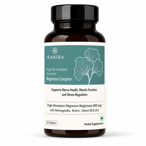 [BRSREBQTA4AWCDLK] Magnesium Complex with Ashwagandha & Brahmi | Enhanced Absorption Magnesium Bisglycinate + Vitamin B6 & Zinc | 30 Tablet