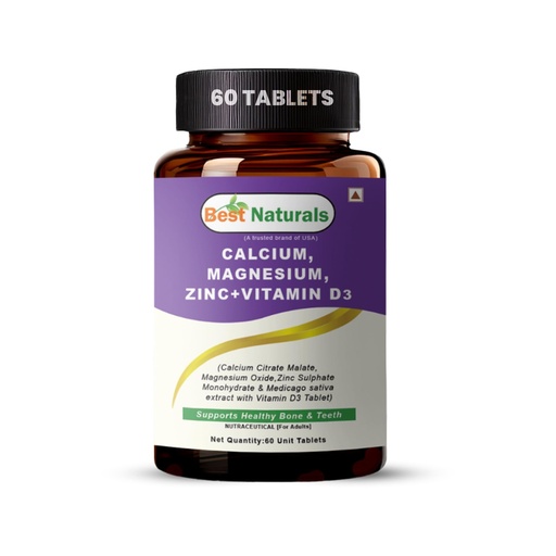 [BRSRAGD3BYJRA3TK] Best Naturals Calcium And Vitamin D3 Tablets | Calcium Tablets for Women & Men | Calcium Magnesium Zinc Supplement With Vitamin D3 To Support Bones health, Joints & Immunity - 60 Tablets
