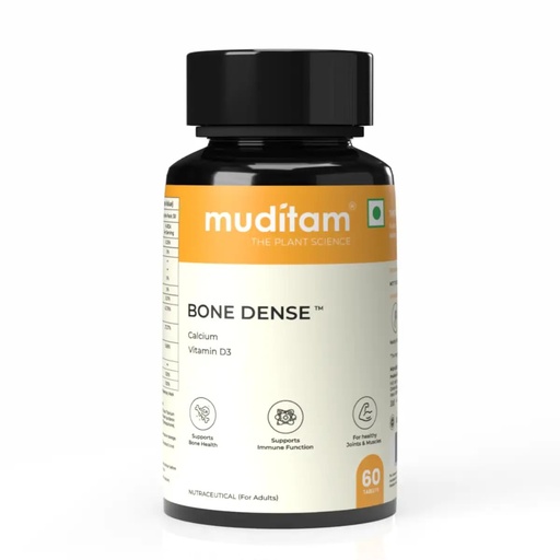 [BRSRGGD7OYFW2CDZ] Muditam Ayurveda Bone Dense Calcium & Bone Support Supplement with Vitamin D3, K2 & Magnesium | Supports Bone Density & Strength | Vegetarian Tablets | 60 Tablets (1 Bottle)
