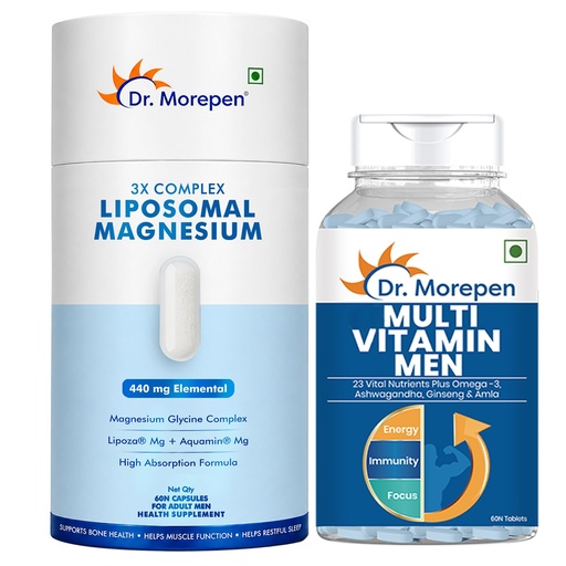 [BRSRY2T6CQBQAET7] Dr. Morepen Liposomal Magnesium Complex 440mg with Vitamin D2, K2-7, B6 & B12 + Multivitamin for Men with Zinc, Vitamin C, D3, Biotin & Minerals | Sleep, Muscle Recovery, Energy & Daily Wellness Combo
