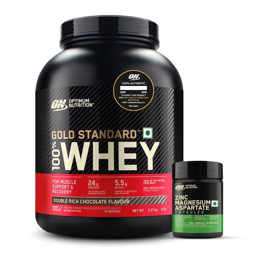 [BRSRAAQFOJ5RGH3K] Optimum Nutrition (ON) Zinc Magnesium Aspartate (ZMA) - 60 Capsules and ON Gold Standard 100% Whey -5 lbs (Double Rich Chocolate)