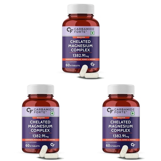 [BRSRAFQ5DMMRAE3H] Carbamide Forte Chelated Magnesium Glycinate Citrate Supplement |Supports Muscle Recovery & Better Sleep|1382.91mg Per Serving - 60 Veg Tablets (Pack of 3)