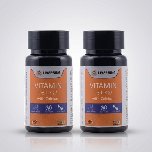 [BRSRGCQLAAPB433X] Vitamin D3 + K2-7 | Supports Stronger Bones, Muscle Strength, Calcium Absorption, Improves Immunity and Cardiovascular Health | 600 IU Patented Vitashine™ Vitamin D3 + 55 mcg K2-7 and Calcium | Lichen Sourced, 100% Veg (60 Tablets)