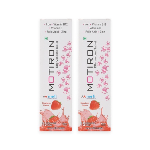 [BRSRE23QCQFGM3TA] Effervescent Iron Tablets for Women & Men | Iron, Folic Acid, Vitamin B12, C & Zinc | Stomach-Friendly, Sugar-Free, Strawberry Flavour Pack of 2