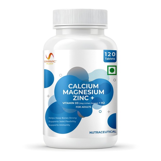 [BRSREHQCOQBBYDLV] Umanac Plus Calcium Magnesium Zinc Supplement | 120 Tablets with Vitamin D3, K2 (MK-7) & B12 | Bone Strength, Joint Health, Calcium Absorption & Immunity Support | Daily Supplement for Men & Women