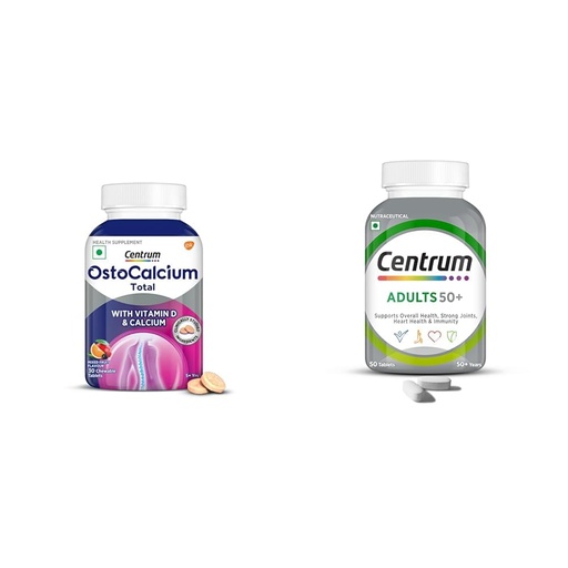 [BRSRYYADBZ6R6YL3] Centrum Ostocalcium Total Chewable Tablets For Women & Men | Vitamin D & Calcium Tablets To Suppor | Centrum Adults 50+ Multivitamin Tablet for Men & Women|With 23 Vital Nutrients including Zinc,Magn