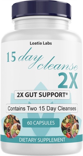 [BRSRAAQYAENRY2DJ] 15 Day Cleanse 2X - Double Gut & Colon Support - Advanced Gut Cleanse Detox naistele ja meestele Alfalfa, Cascara Sagrada, Probiootikumid & Psyllium Husk - Non-GMO - valmistatud USA - 60 kapslit (1 pudel)