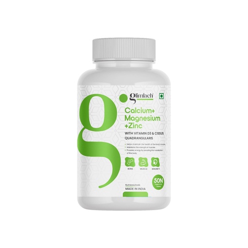 [BRSRMCYKDFYBMF3K] GLIMLACH Calcium Magnesium Zinc with Vitamin D3 | Nutrient Tablets for Men and Women | Combination of Minerals and Vitamin D3 Tablets | Mineral and Vitamin Tablet Pack | 50 Tablets Pack