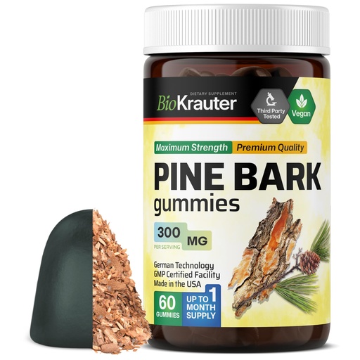 [BRSRMEIDOQDWADY7] BIO KRAUTER® Pine Bark Extract for Circulatory & Antioxidant Support - Vegan French Maritime Pine Bark Herbal Supplements - Natural Antioxidants & Skin Support - 300 mg per Serving, 60 Gummies