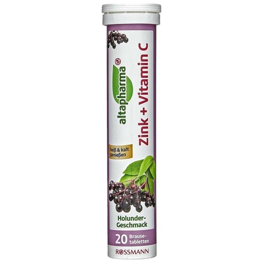 [BRSWYADQCUNRO33O] Rossmann Altapharma Zinc + Vitamin C Effervescent Tablets for Immunity Support | Elderberry Flavour Fizzy Drink Tablets | 300mg Vitamin C & 5mg Zinc | Vegan Vitamin Supplement | Hot or Cold Wellness Drink | 20 Tablets