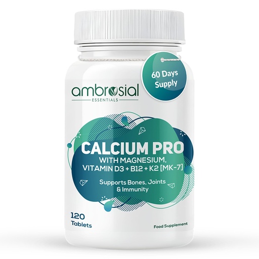 [BRSREFQOCVYR6CY4] Ambrosial Calcium Pro & Vitamin D3 Tablets with Magnesium, Zinc, Vitamin K2 MK-7 & B12 | Calcium Citrate Malate Supplement With Alfalfa & Moringa Extracts for Men & Women | 120 Vegetarian Tablets