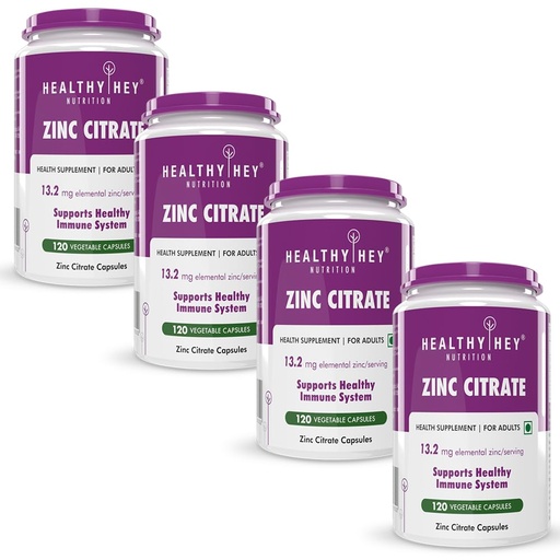 [BRSRAZYEBMPRQ3DH] HealthyHey Nutrition Zinc Citrate, Supports Immune and Immunity - 120 Veg Capsules - Pack of 4