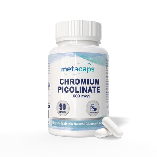 [BRSRGAQBOYBAGDQV] MetaCaps Chromium Picolinate 600mcg – 90 Veg Capsules | Extra Strength Metabolic Support & Glucose Balance | High-Absorption Trace Mineral for Weight Management & Cravings