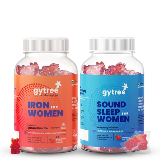 [BRSREYD2CAFRGHY2] Gytree Iron & Sleep Gummies for Women | SunActive Fe for Haemoglobin & Immunity | Melatonin & Ashwagandha for Restful Sleep & Stress Relief | Pregnancy Safe, Non-Addictive | 100% Vegan | Pack of 30+30