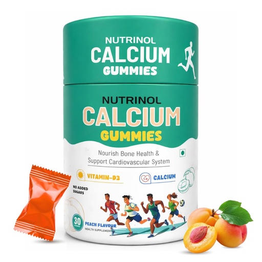 [BRSRGBTQO4CGE33G] Knoll Healthcare Nutrinol Calcium Gummies with Vitamin D3 | Bone Health, Teeth Strength & Muscle Support | No Added Sugar | Peach Flavour Calcium Supplement for Men, Women & Kids | 30 Gummies