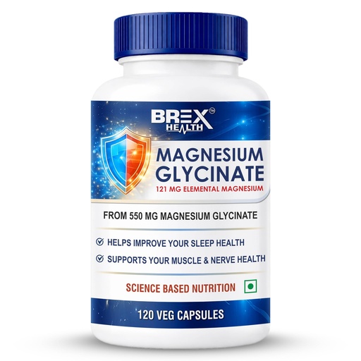 [BRSRYZQODMAQGDYV] Magnesium Glycinate 550mg Supplement | 121mg Elemental | Muscle Recovery & Nerve Function | Sleep & Mood balance | Chelated Form With Superior Absorption | 120 Veg Capsules