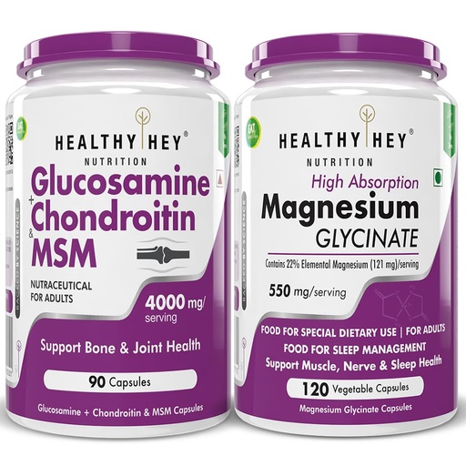 [BRSRAZYQOAFGACDG] HealthyHey Nutrition Glucosamine Chondroitin and MSM 90 capsules & Magnesium glycinate 120 capsules