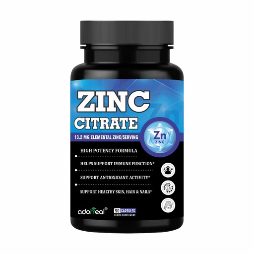 [BRSRGZQ6DEIAK2QU] Adoreal Zinc Citrate Capsules | Provides 13.2 mg Elemental Zinc | Daily Dietary Supplement | 90 Capsules