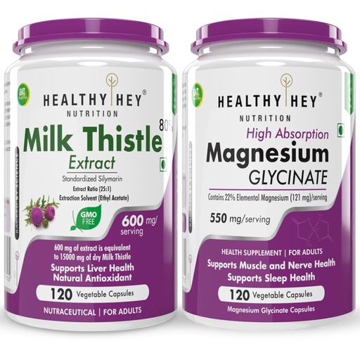 [BRSRAZYQOIPBE2TV] HealthyHey Nutrition Milk Thistle 120 capsules & Magnesium Glycinate 120 capsules