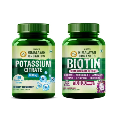 [BRSRYEIBB4FAI3DL] Vlado's Himalayan Organics Potassium Citrate 800mg + Biotin 10000mcg with Zinc, Vitamin C & Herbal Extracts | Electrolyte, Hair, Skin & Nail Wellness Support | Veg Supplement Combo