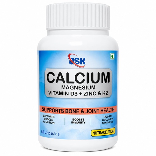 [BRSRYGD7O4OQ2GTO] Calcium Citrate Magnesium Zinc Vitamin K2-7 Vitamin D3 Capsules | Multi Mineral Dietary Supplement | Daily Nutrition Formula | 60 Capsules