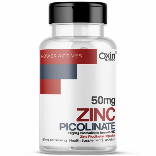 [BRSRYGAOOUMBUG3U] Oxin Nutrition Zinc Picolinate 50 mg High-Absorption Chelated Zinc Supplement - 60 Capsules