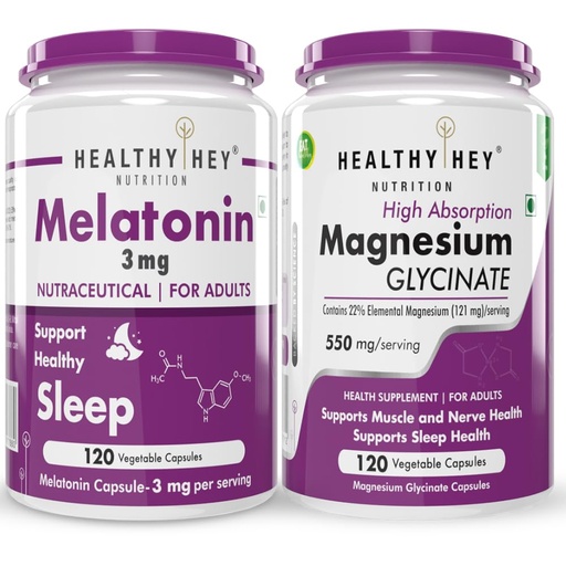 [BRSRAZYRDMMWYC3K] HealthyHey Nutrition Melatonin 3mg, 120 capsules & Magnesium Glycinate 120 capsules
