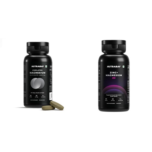 [BRSRYGQNA4DWADLP] NUTRABAY Magnesium Glycinate 2000mg Per Serving - 60 Tablets and Nutrabay Pro Zinc Magnesium (ZMA) - 60 Veg Tablets