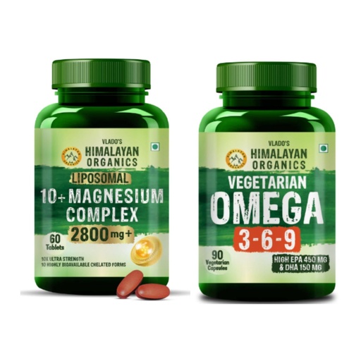 [BRSRYEIBB4AQE2DD] Vlado's Himalayan Organics Magnesium Complex 2800mg with 10 Chelated Salts + Plant-Based Omega 3 6 9 2000mg | Muscle, Bone, Energy & Daily Wellness Support | Veg Supplement Combo